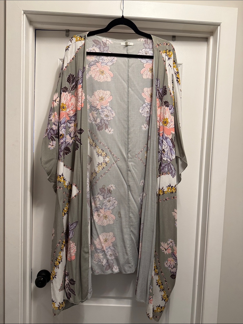 Maurices Floral Open-Front Cape in Sage Green with Pink Blooms